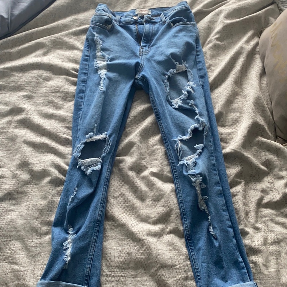 vibrant boyfriend blue jeans